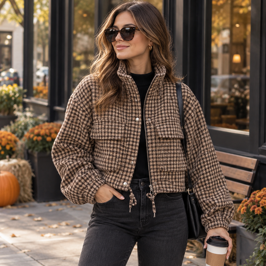 Velara™ Retro Plaid Cropped Jacket