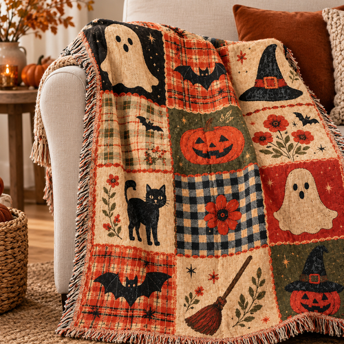 Velara™ Vintage Halloween Patchwork Blanket