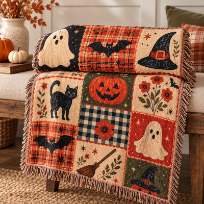 Velara™ Vintage Halloween Patchwork Blanket