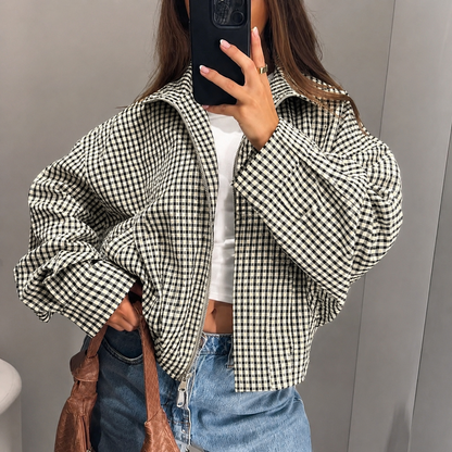 Plaid Cropped Zip Jacket