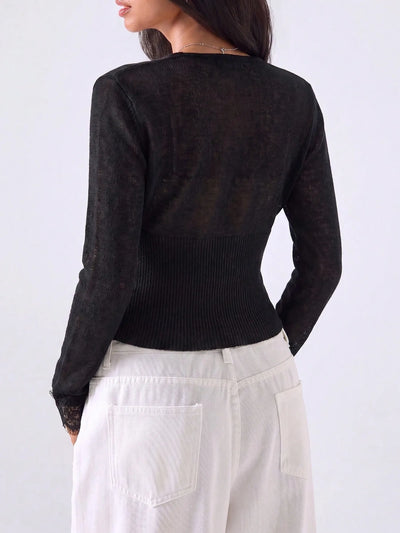 Lace Trim Knit Cardigan