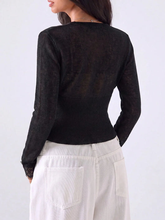 Lace Trim Knit Cardigan