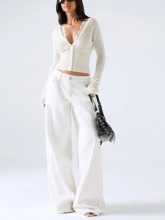 Lace Trim Knit Cardigan